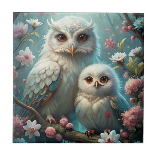 フクロウとベビー タイル (正面)