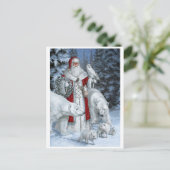 フクロウとホッキョクグマを持つサンタ シーズンポストカード (スタンド正面)