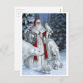 フクロウとホッキョクグマを持つサンタ シーズンポストカード (正面/裏面)