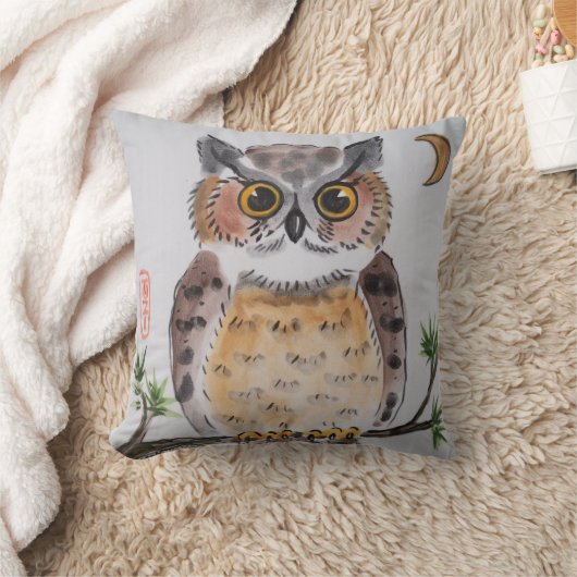 フクロウとムーンアジアの東インスパイア洋美術 クッション (ブランケット)