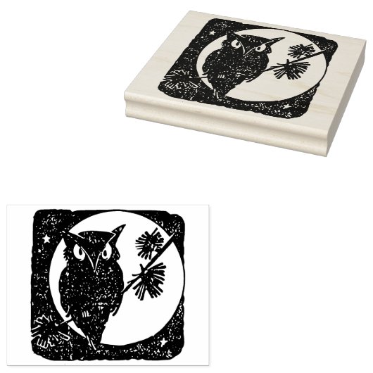フクロウとムーンシルエットアートスタンプ ラバースタンプ (押印)