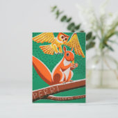 フクロウとリスのレトロチェコ映画ポスター葉書 ポストカード (スタンド正面)