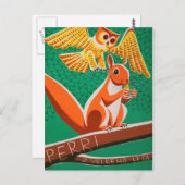 フクロウとリスのレトロチェコ映画ポスター葉書 ポストカード (正面/裏面)