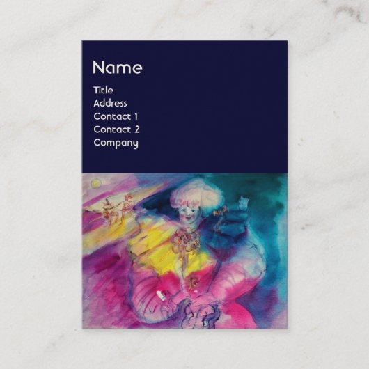 フクロウとヴァイオリンのモノグラム、ピンクブルーを有するピエロ 名刺 (正面)