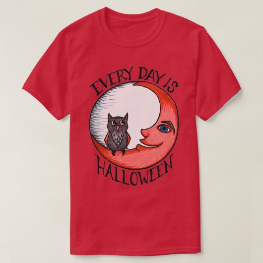 フクロウと三日月がハロウィン Tシャツ (デザイン正面)