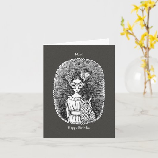 フクロウと仮面レディホラーゴシックアート誕生日 カード (黄色い花)