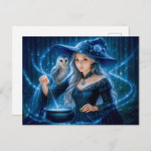 フクロウと大釜を持つ銀髪の魔女 シーズンポストカード (正面/裏面)