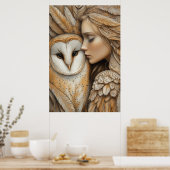 フクロウと女の羽 ポスター (キッチン)