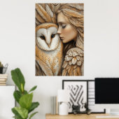 フクロウと女の羽 ポスター (ホームオフィス)