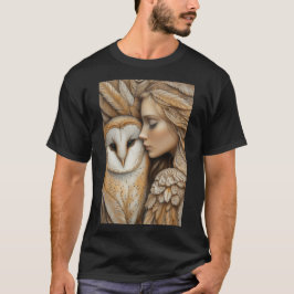 フクロウと女の羽 Tシャツ