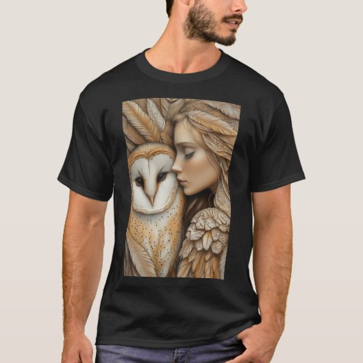 フクロウと女の羽 Tシャツ (正面)
