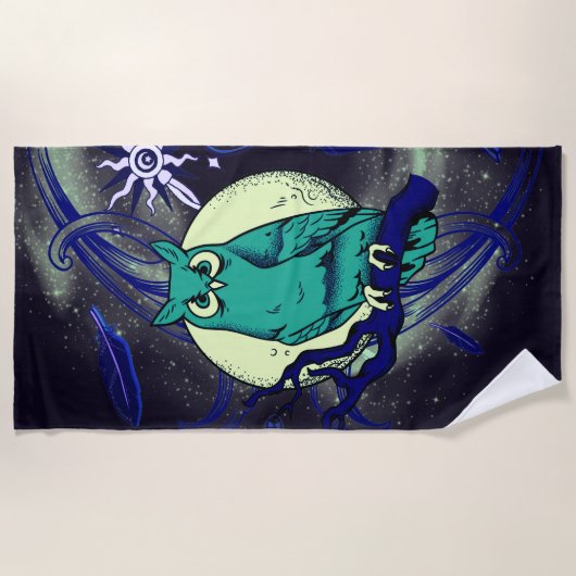 フクロウと幽霊 ビーチタオル (正面)