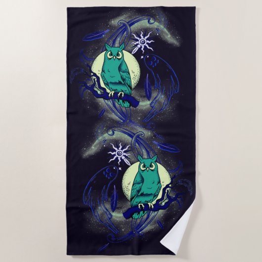 フクロウと幽霊 ビーチタオル (正面)