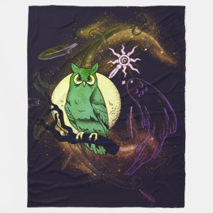 フクロウと幽霊 フリースブランケット