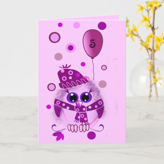 フクロウと文字 カード (黄色い花)