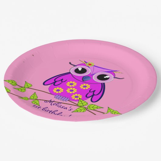 フクロウと文字 ペーパープレート (アングル)