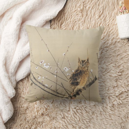 フクロウと早梅 クッション (ブランケット)