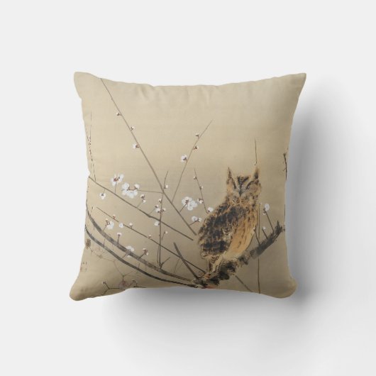 フクロウと早梅 クッション (裏面)