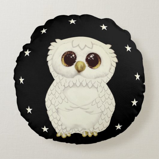 フクロウと星(黒) ラウンドクッション (正面)