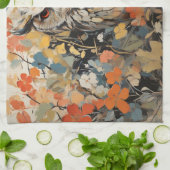 フクロウと春絵を描の花 キッチンタオル (折り畳み)