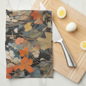 フクロウと春絵を描の花 キッチンタオル (四つ折り)