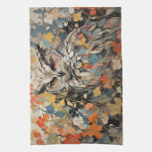 フクロウと春絵を描の花 キッチンタオル (縦)