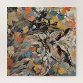 フクロウと春絵を描の花 ジグソーパズル (横)