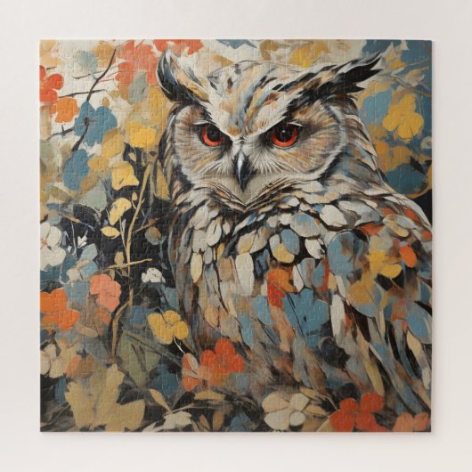 フクロウと春絵を描の花 ジグソーパズル (縦)