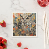 フクロウと春絵を描の花 スタンダードカクテルナプキン (インサイチュ)