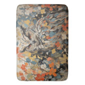 フクロウと春絵を描の花 バスマット (正面縦)