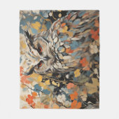フクロウと春絵を描の花 フリースブランケット (正面)