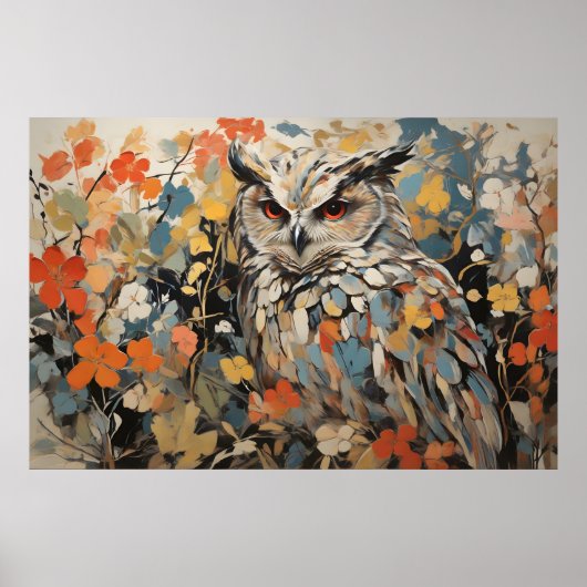 フクロウと春絵を描の花 ポスター (正面)