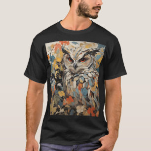 フクロウと春絵を描の花 Tシャツ