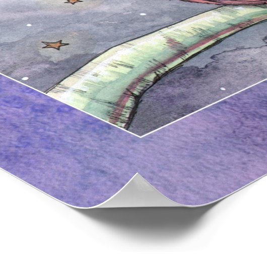 フクロウと月のアートプリント ポスター (角)