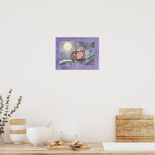 フクロウと月のアートプリント ポスター (キッチン)