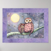 フクロウと月のアートプリント ポスター (正面)
