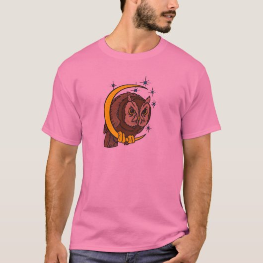 フクロウと月のタトゥーデザイン Tシャツ (正面)