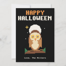 フクロウと月のピクセルアート ハロウィンカード シーズンカード