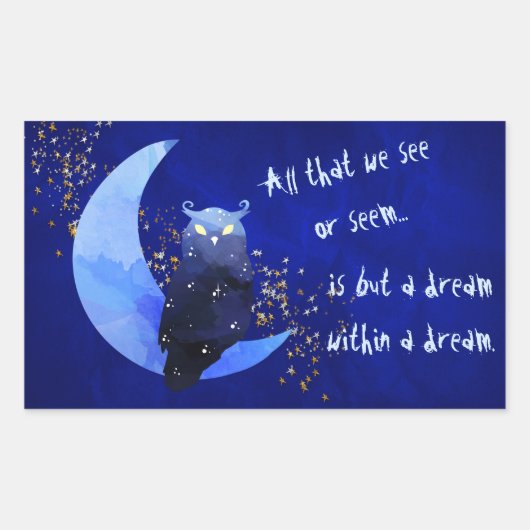フクロウと月の夢 長方形シール (正面)