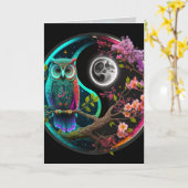 フクロウと月グラフィックアーツカード カード (黄色い花)