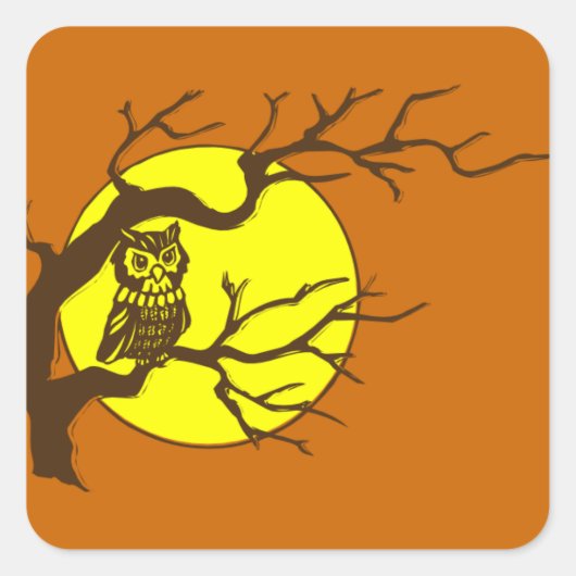 フクロウと月 スクエアシール (正面)