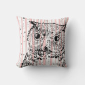 フクロウと樺の木ピンクツリーピロー クッション (正面)