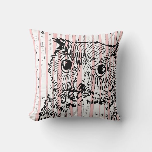 フクロウと樺の木ピンクツリーピロー クッション (正面)