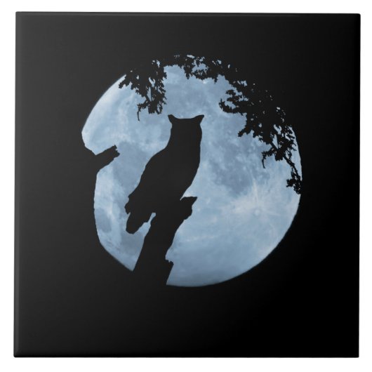 フクロウと満月  タイル (正面)