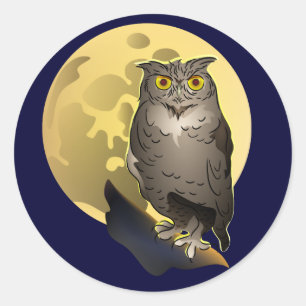 フクロウと満月 ラウンドシール