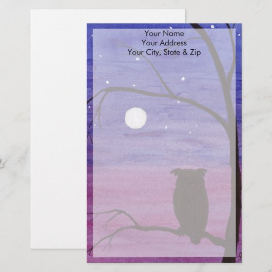 フクロウと満月 便箋 (正面/裏面)
