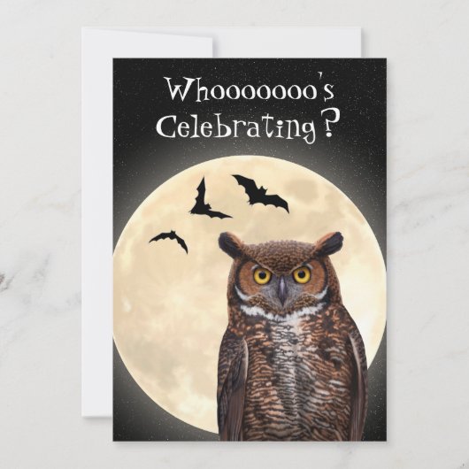 フクロウと満月 招待状 (正面)