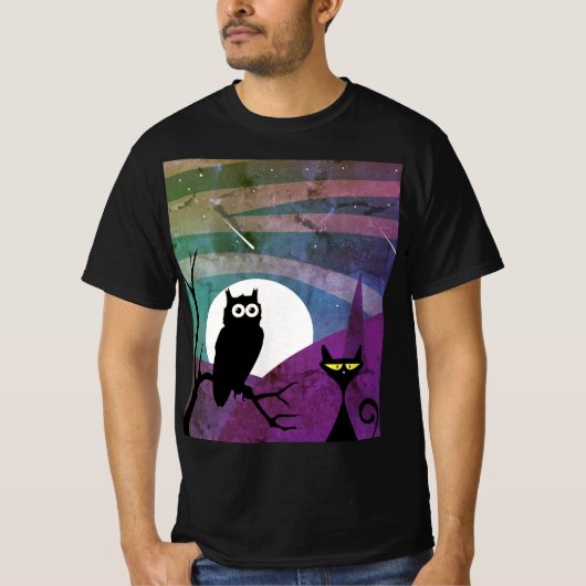 フクロウと猫 Tシャツ (正面)