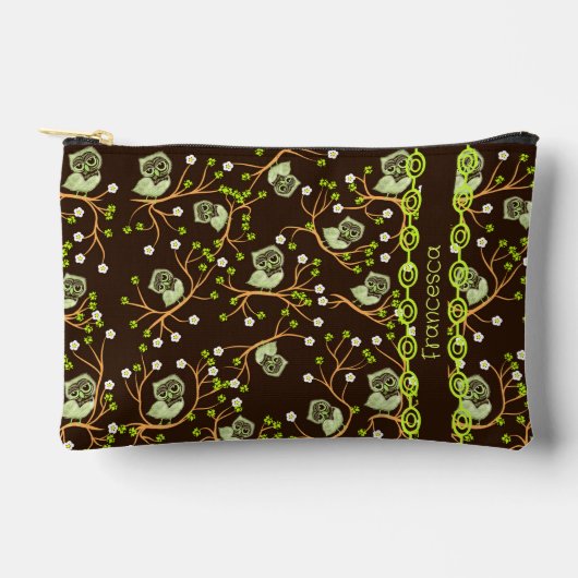 フクロウと花 アクセサリーポーチ (正面)