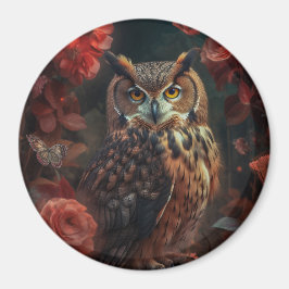 フクロウと花 マグネット